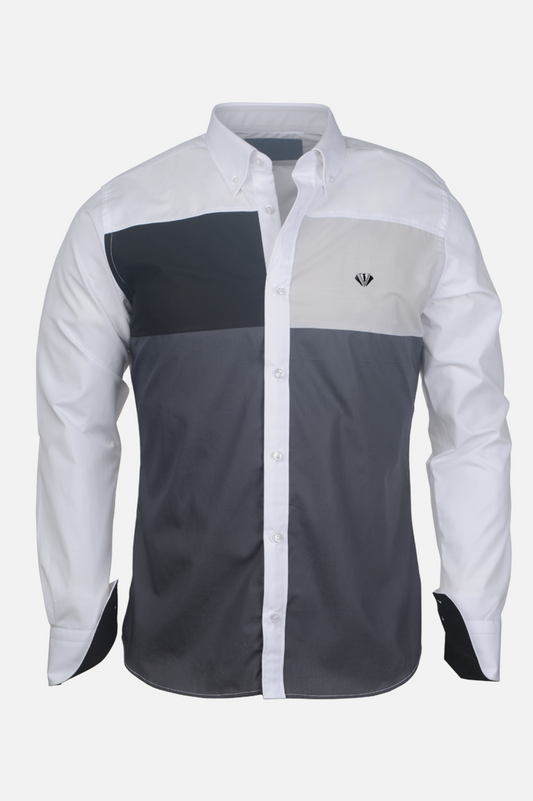 White and Grey Color Block Shirt