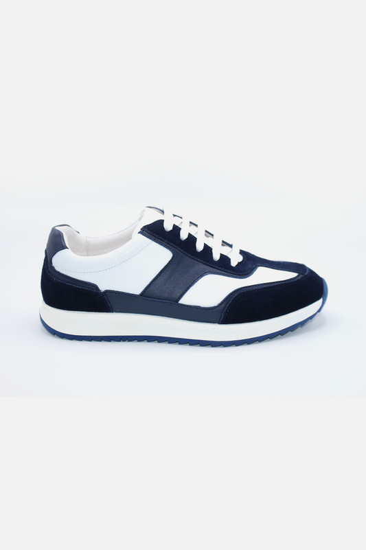 Navy Blue and White Casual Leather Sneakers