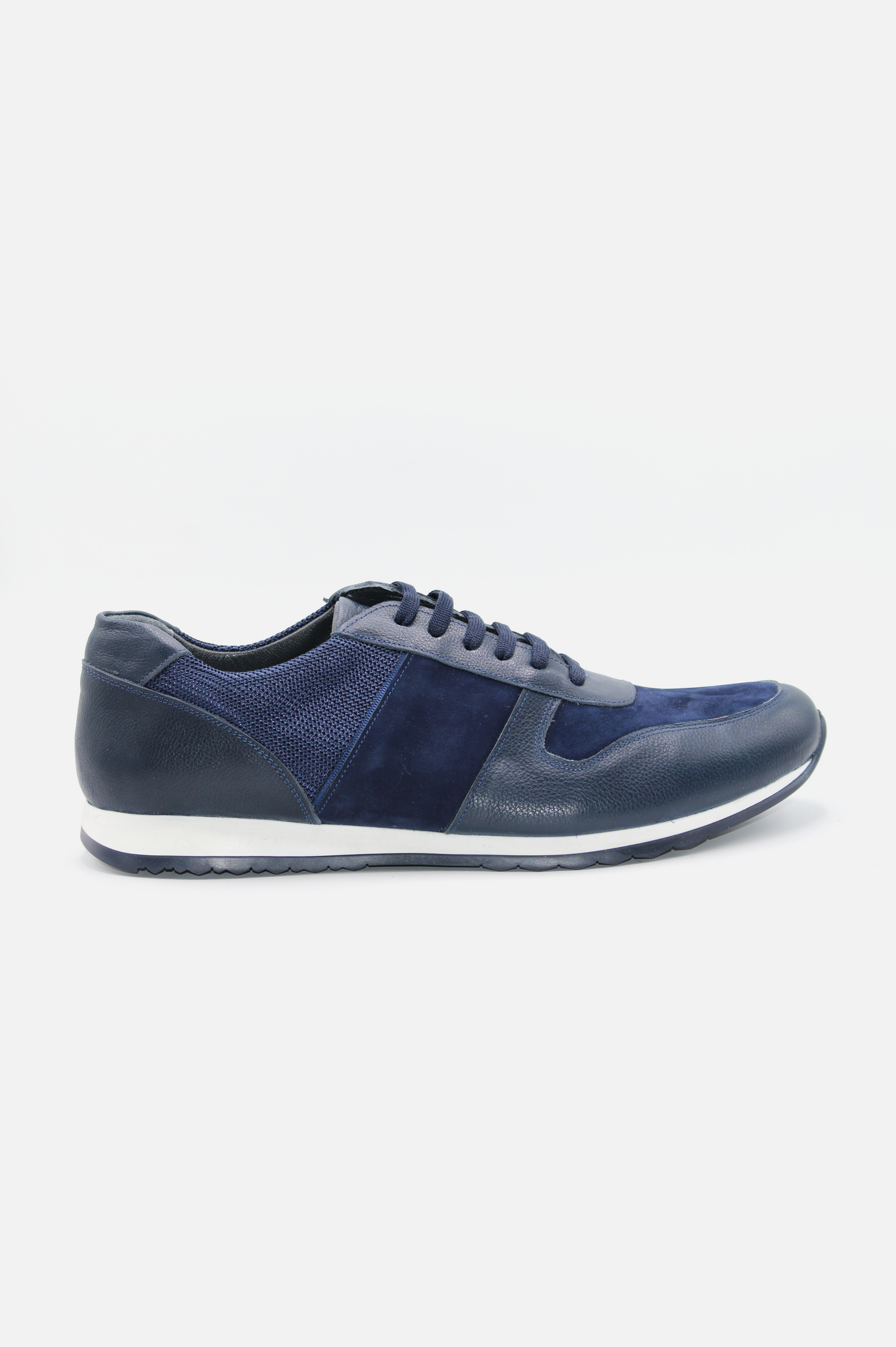 Navy Blue Leather and Suede Sneakers