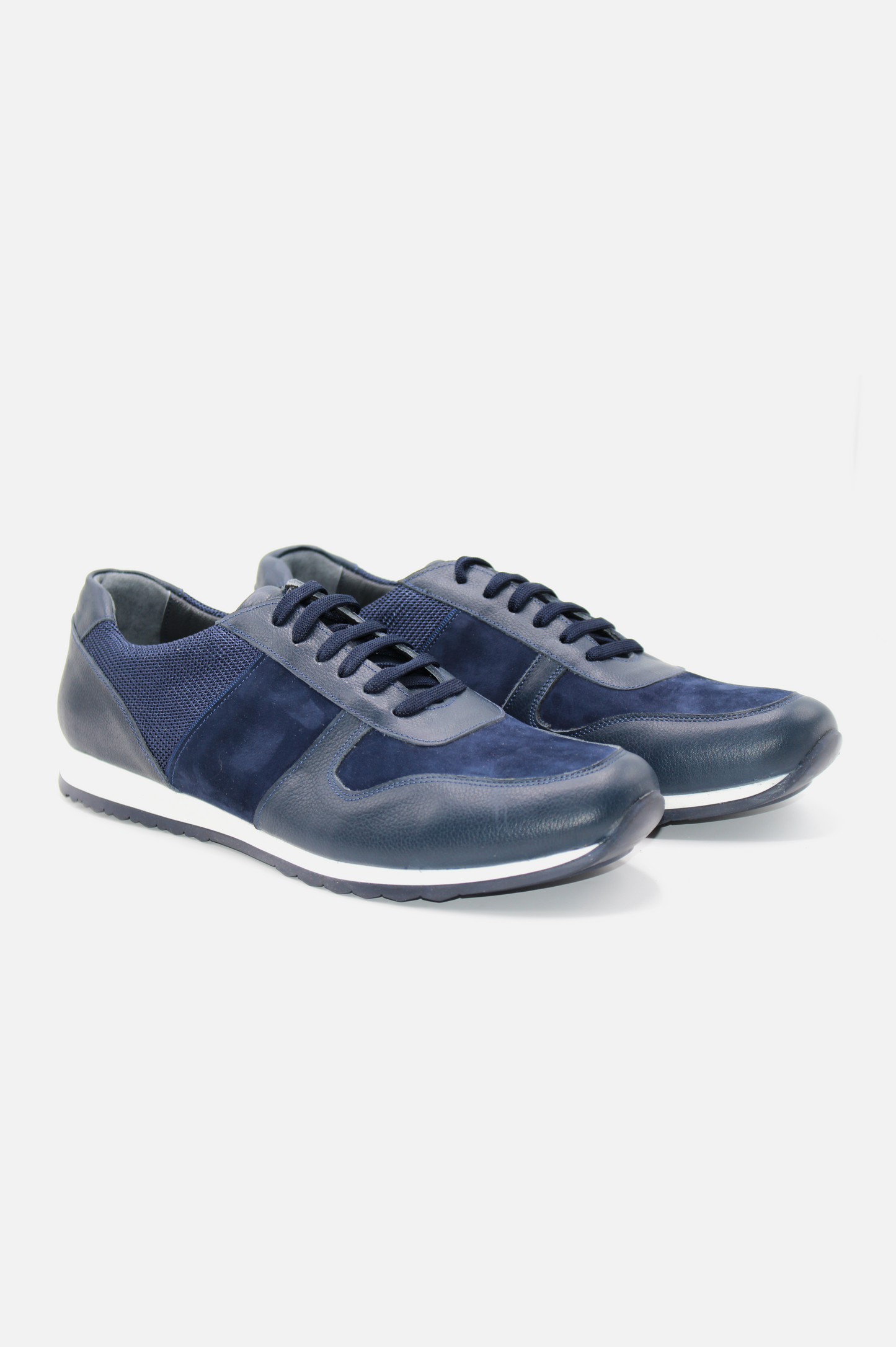 Navy Blue Leather and Suede Sneakers