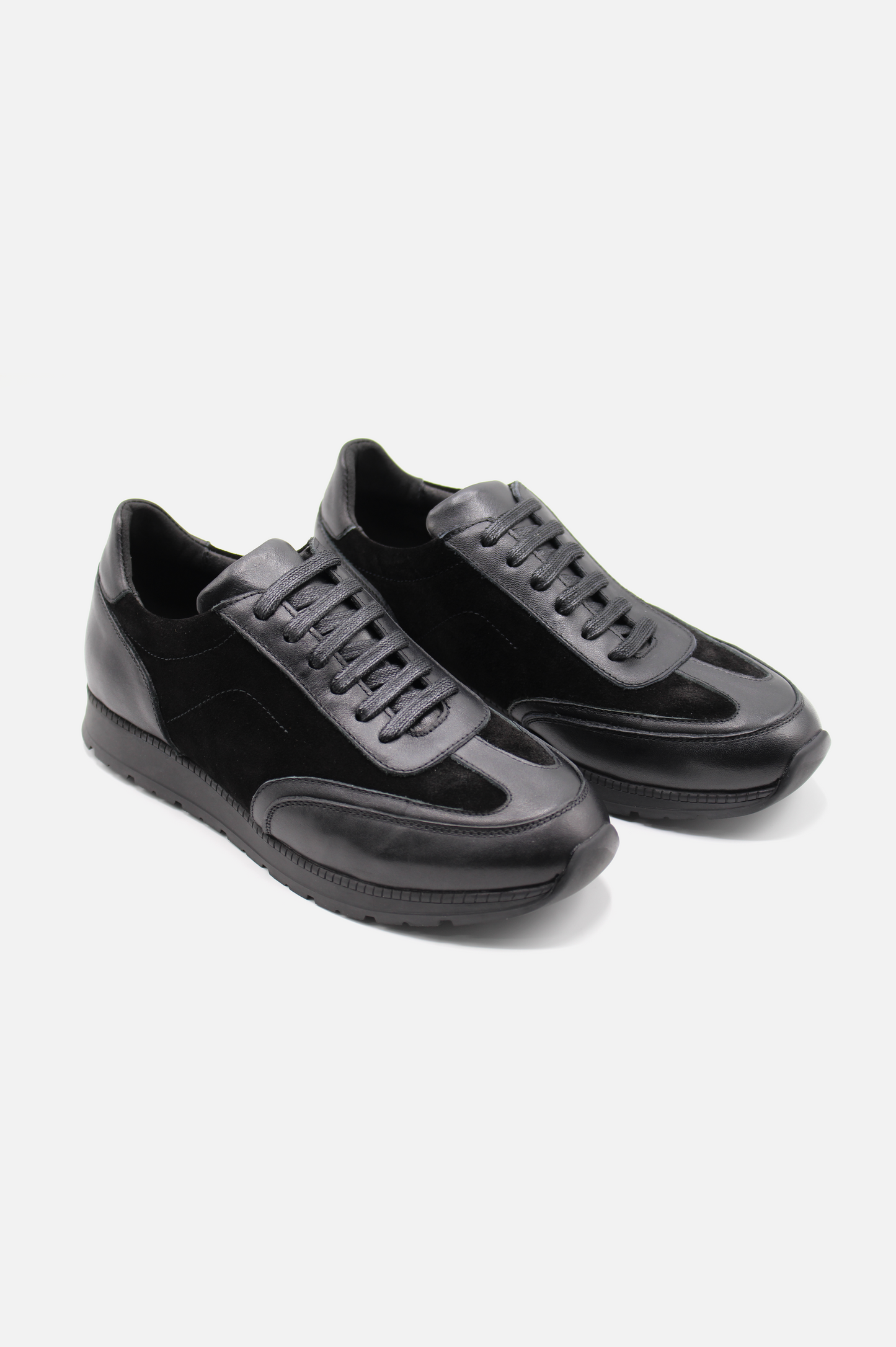 Black Leather and Suede Lace Up Sneakers