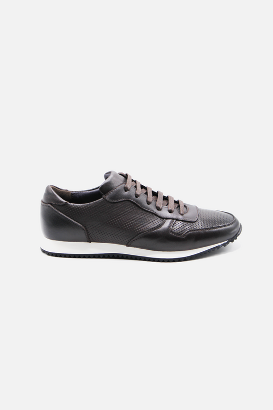 Perforated Brown Leather Sneakers