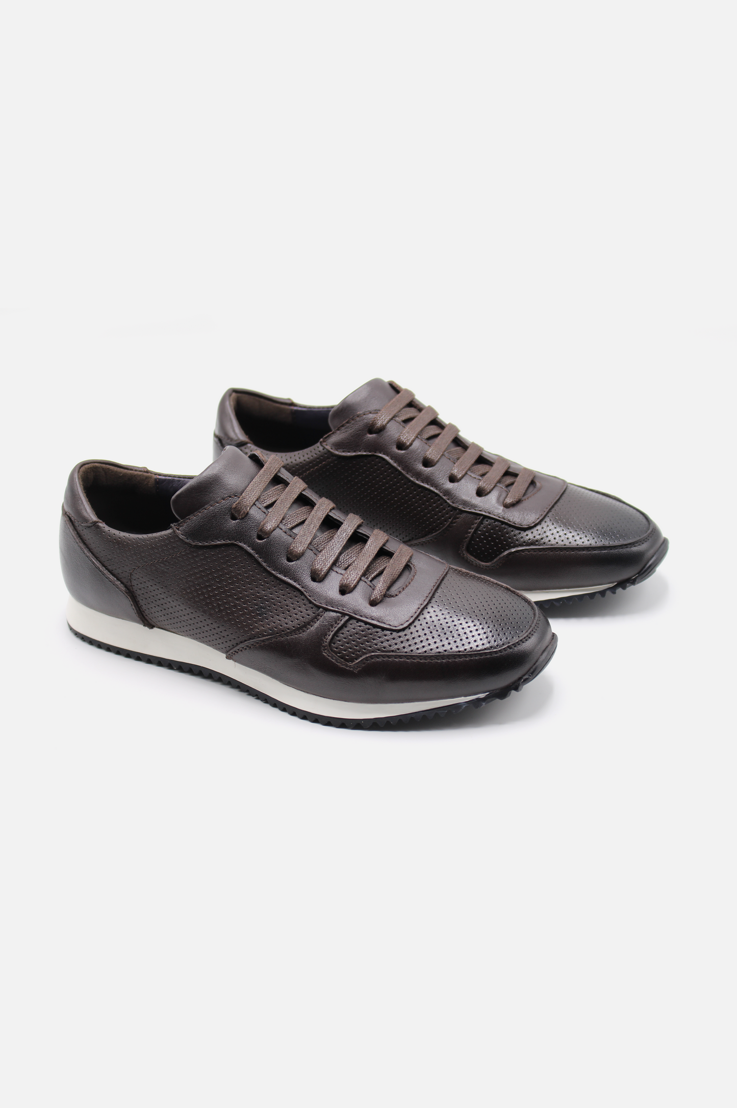 Perforated Brown Leather Sneakers