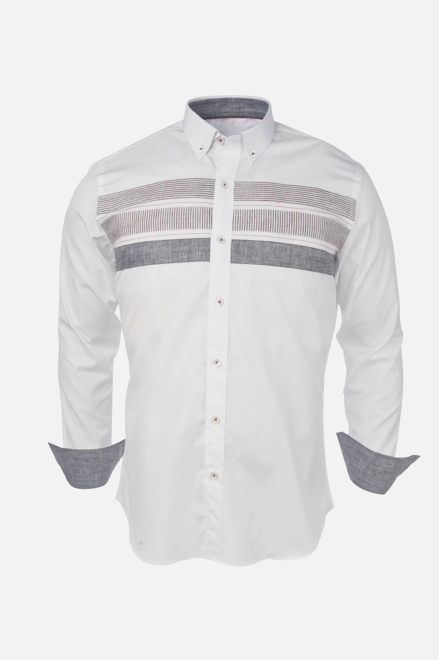 White Shirt with Grey Contrast Stripes