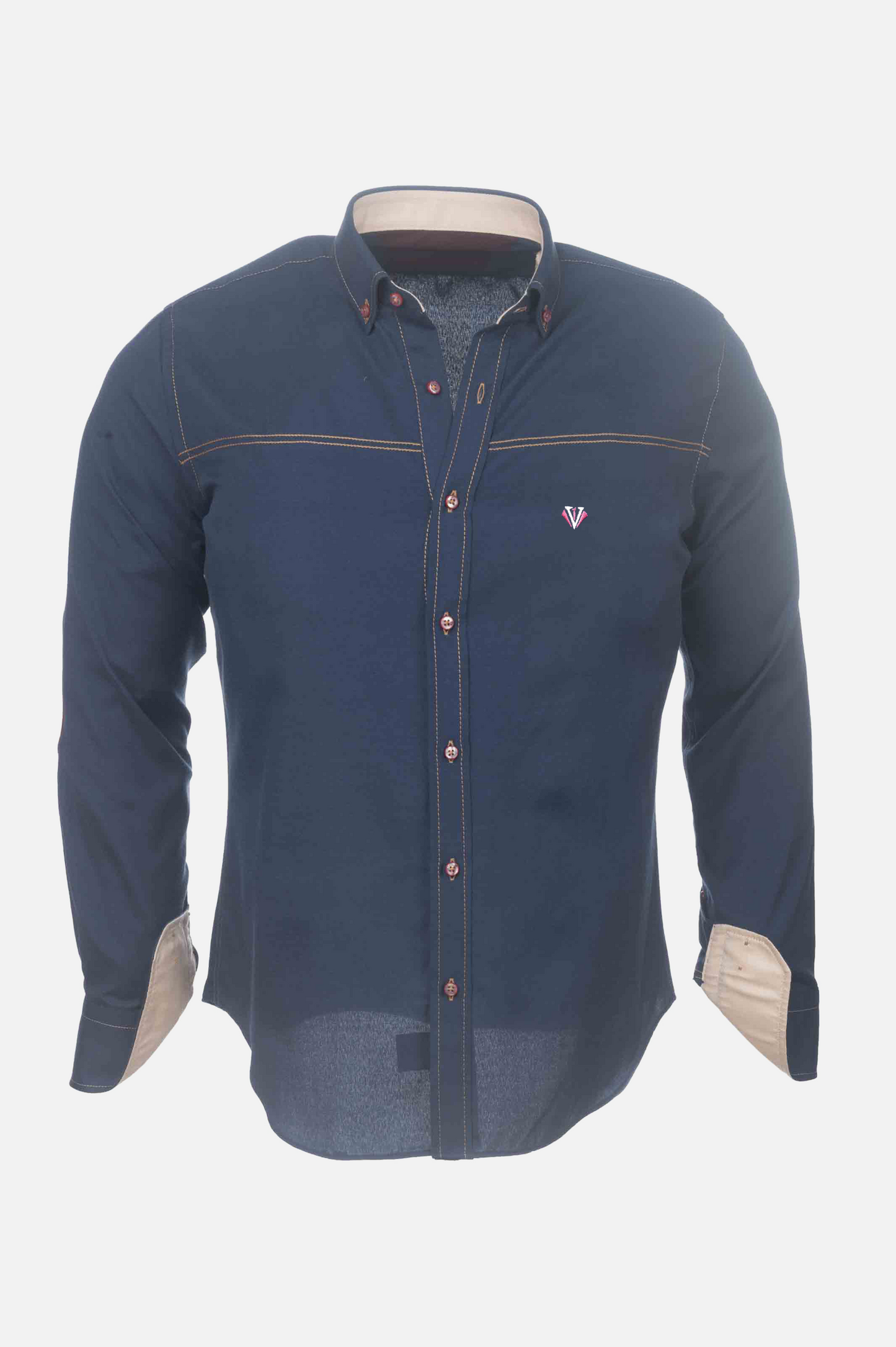 Classic Navy Shirt with Beige Accents