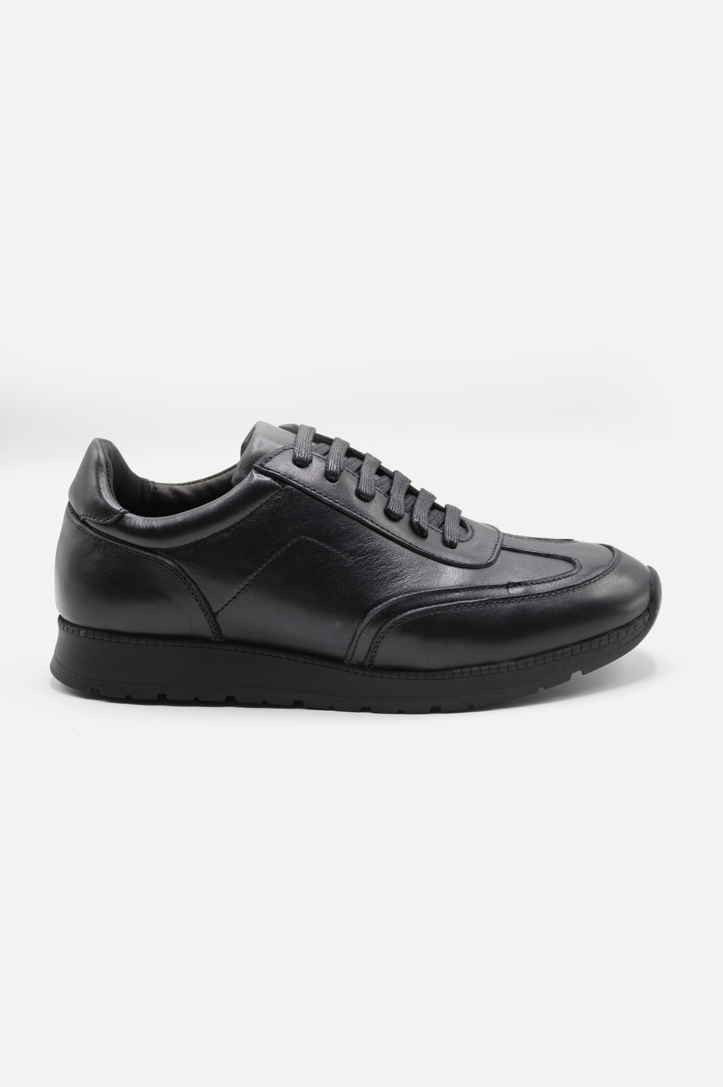 Black Leather Lace Up Sneakers