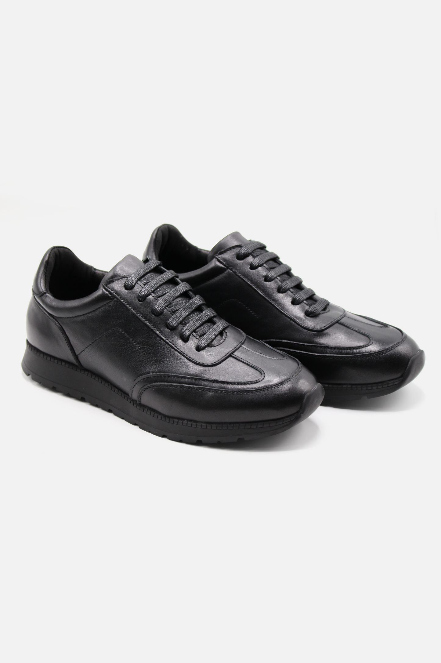 Black Leather Lace Up Sneakers